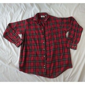 The Mens Store Sears Shirt Red Plaid Flannel Button Up Tall Large Vintage Cotton